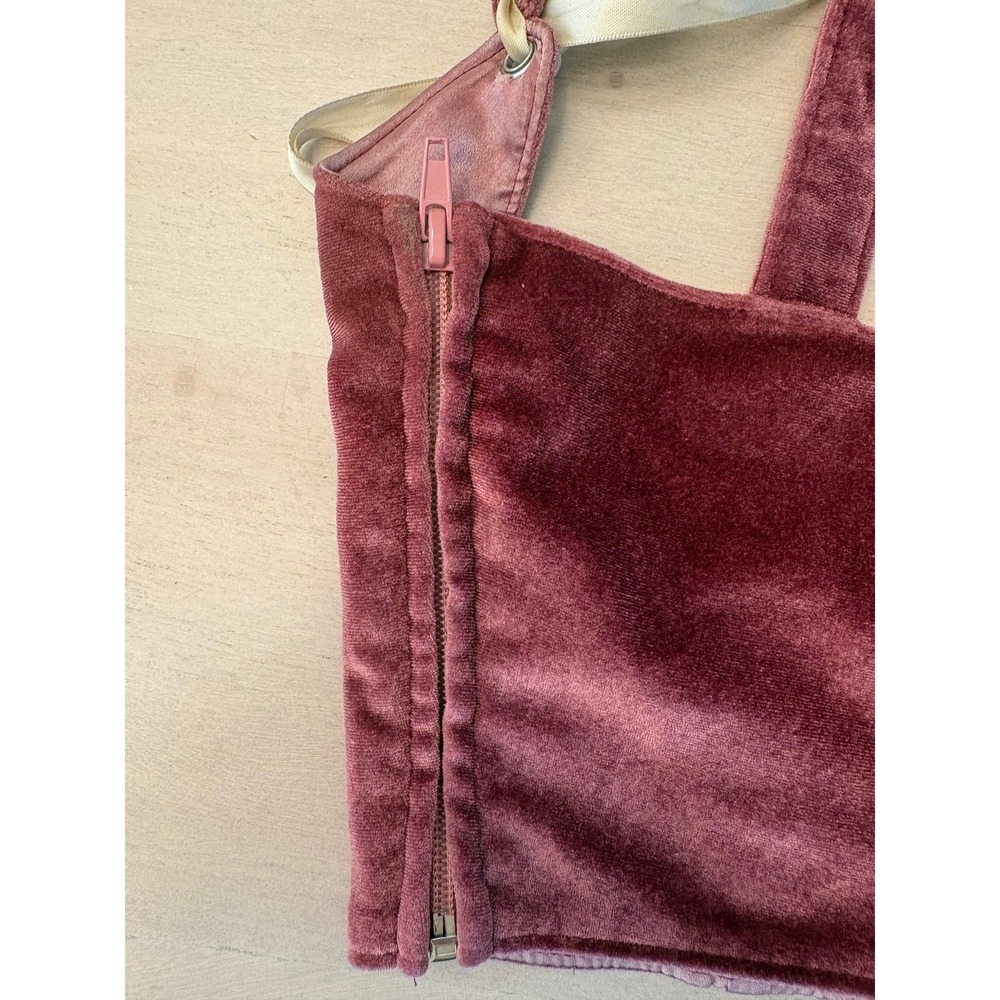 Sugar Trill Burgundy Velvet Corset Bustier Crop Top Ivory Ribbon LaceUp S - Picture 7 of 12